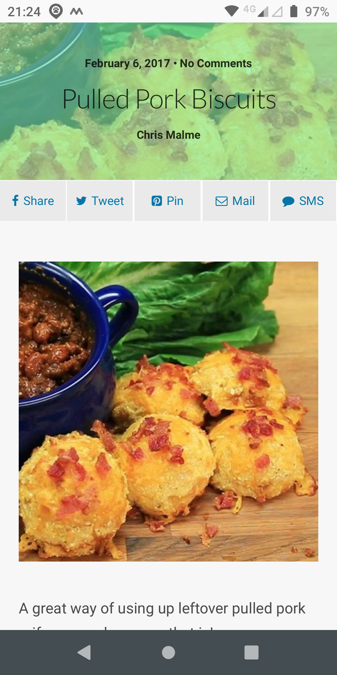 The header for a recipe in mobile mode